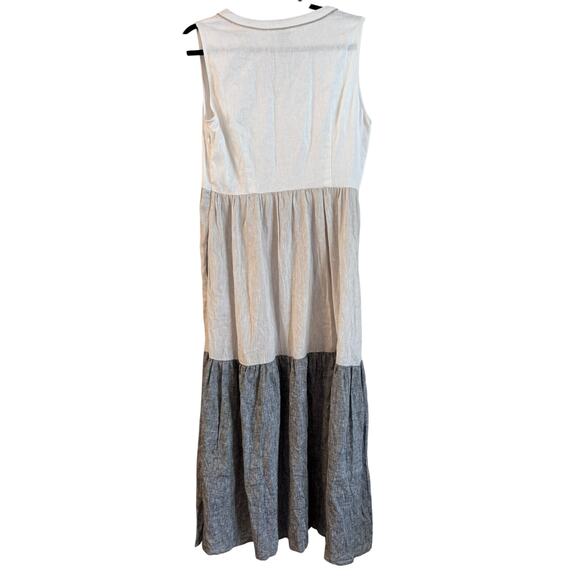 Joie Womens Linen Maxi Dress Small Colorblock Jeweled Neck Minimalist Coastal - Picture 5 of 8